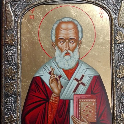 Saint Nicholas icon, authentic Byzantine silver and gold replica