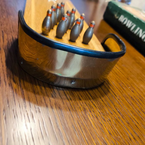 Vintage wooden bowling tabletop game used, 1980s era
