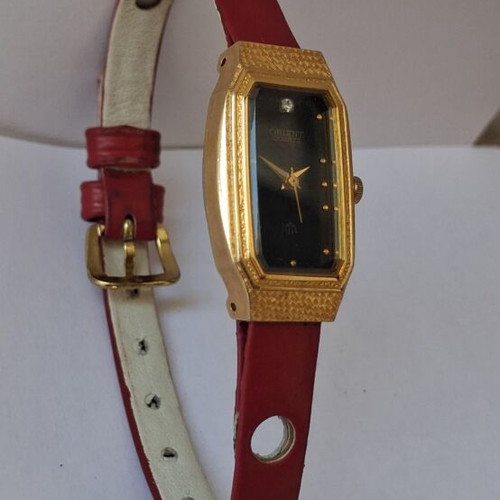 Orient women's watch used, black dial, gold case