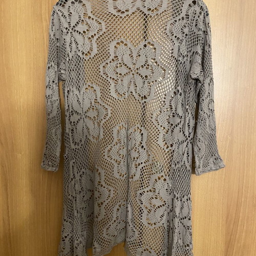 Summer crochet cardigan new, asymmetrical floral design, brown
