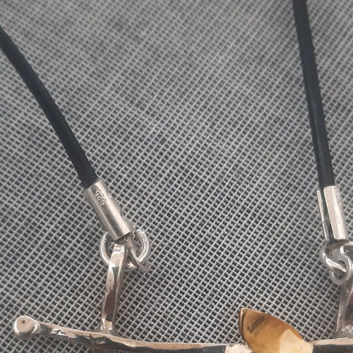 Wings Necklace silver 925 handmade new with genuine leather strap