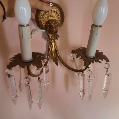 Pair of French Rococo style brass wall sconces, antique