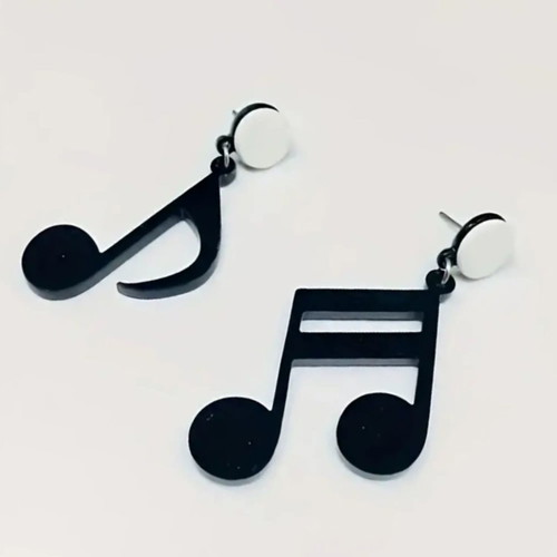 Note Earrings new, black and white dangle acrylic resin