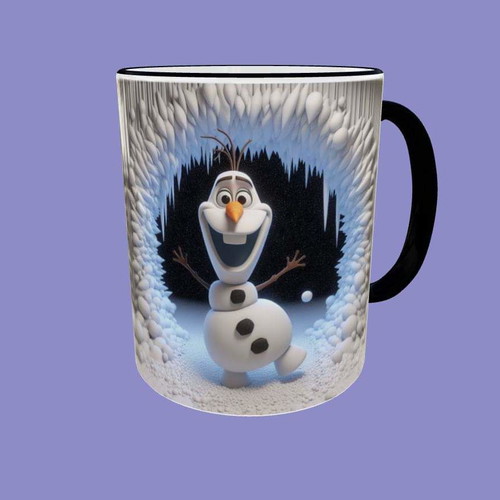 Ceramic mug white 325ml Olaf Frozen new with black rim and handle