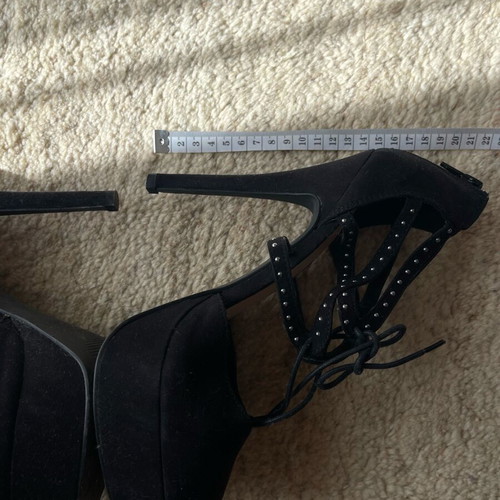New Look black faux suede pumps with straps and studs, used, size 39
