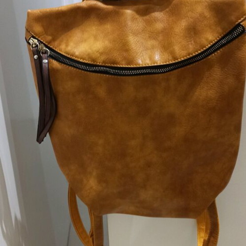 Women's backpack used, brown, synthetic leather