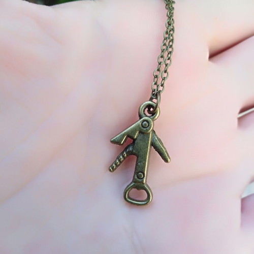 Vintage pocket knife necklace handmade in bronze color with chain