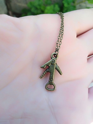 Vintage pocket knife necklace handmade in bronze color with chain