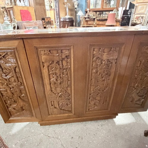 Chinese carved wood bar furniture like new with wheels
