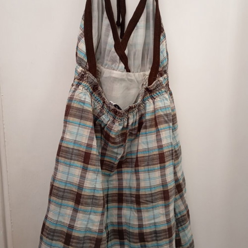 Derpouli women's backless dress like new, size S, blue and brown