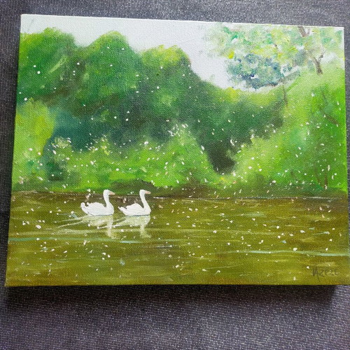 Swan painting like new 25x20 cm