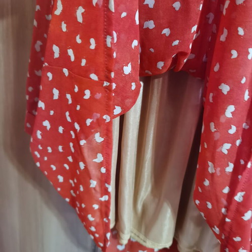 Dress Miss Jolie long sleeve red with gray flowers like new, size L
