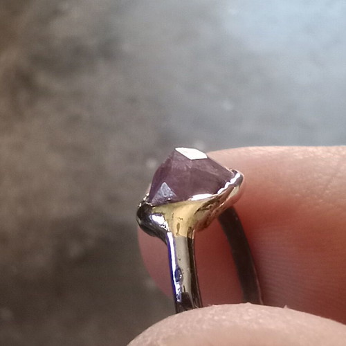 Silver handmade ring with large sapphire, 22k gold plated, like new