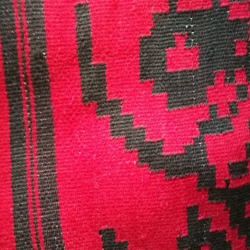 Handmade kilim in deep red and black, length 2.20 m width 0.76 m