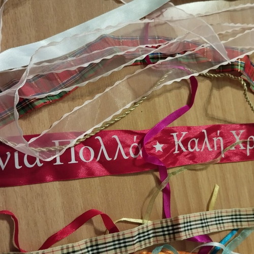 Craft materials like new, ribbons and beads for crafts and packaging