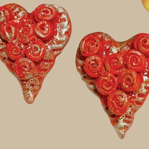 Handmade heart earrings with maroon roses new