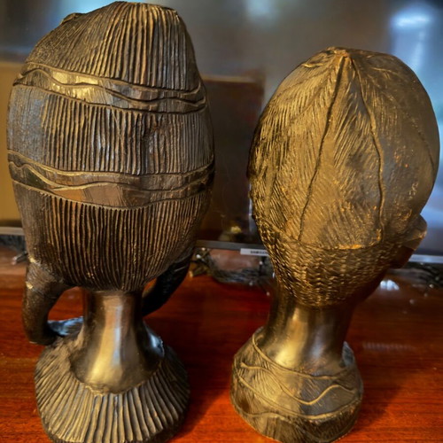 Pair of Handmade African Busts used, ebony, 1970s
