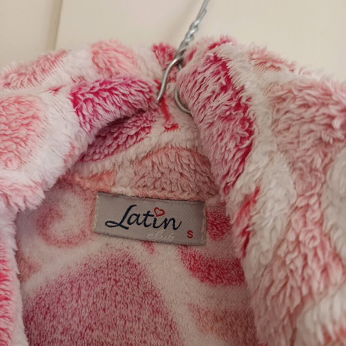 Fleece robe jacket like new, white and pink, size S