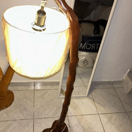 Rustic Floor Lamp handmade from natural wood, 117 cm