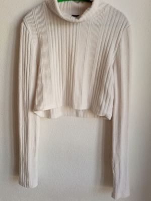 Shein Long Sleeve Rip Crop Top with Low Turtleneck White