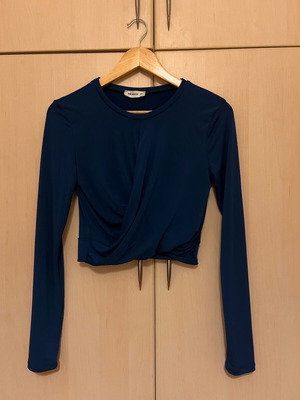 Pink Woman long-sleeve blouse like new, petrol blue, slightly cropped, XS