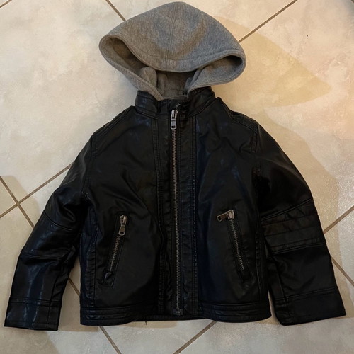 H&M children's jacket used, leather with fur lining and hood size 18-24