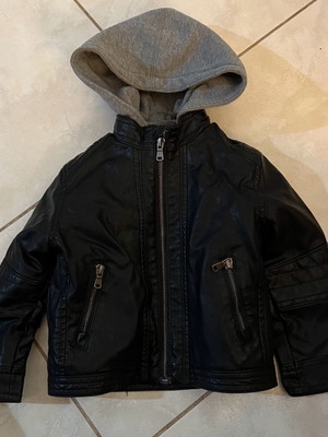 H&M children's jacket used, leather with fur lining and hood size 18-24