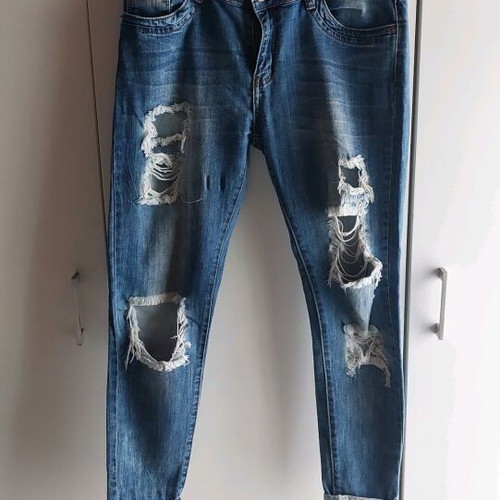 Jeans pants women's used, size L, blue with rips