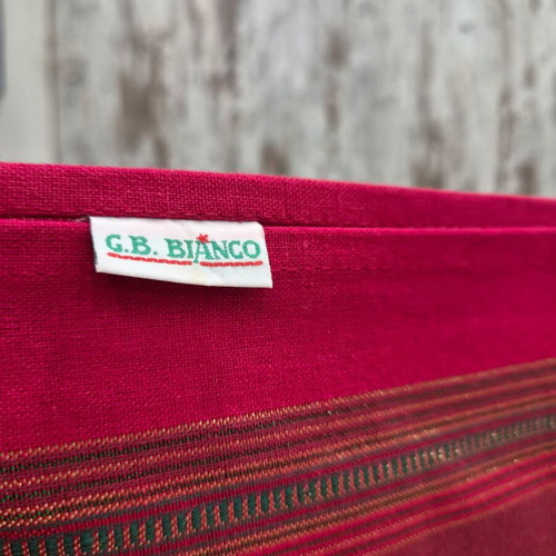Tablecloth 1.40×1.80 cotton new, red with gold and green stripes
