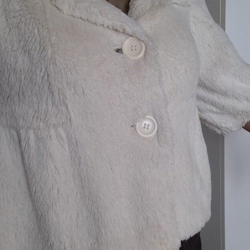 White fluffy coat with 3/4 sleeve, used, size L