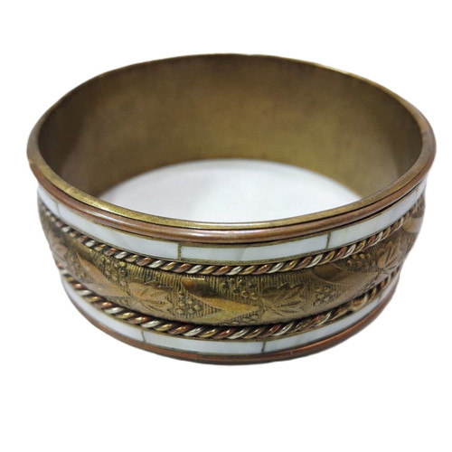 Vintage brass bracelet used with mother of pearl inlays
