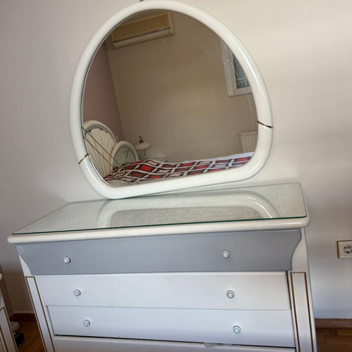 Bedroom set wood lacquer with hidden lighting used, white gray