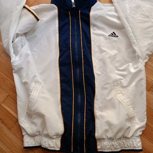 Adidas vintage track jacket used, white with navy and yellow stripes