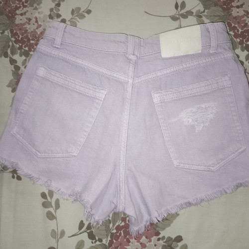 Bershka lilac denim shorts size S like new with frayed hem