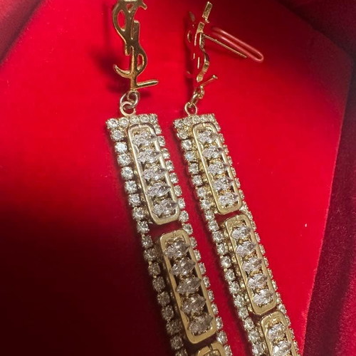 Σκουλαρίκια YSL Yves Saint Laurent μακριά με κρύσταλλα σαν καινούργια, χρυσαφί