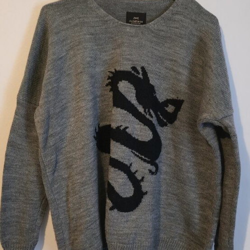 Achilleas Accessories Grey Knit Sweater with Dragon Design like new