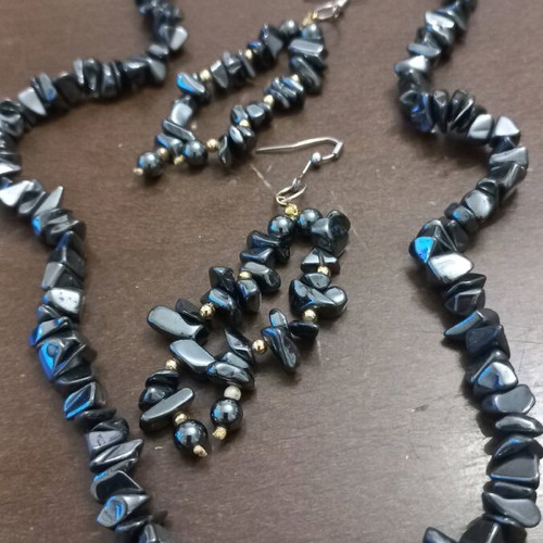 Hematite necklace and earrings set new, black and gray
