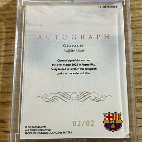 Giovanni Silva de Oliveira Barcelona Futera 2025 signed card numbered 2/2