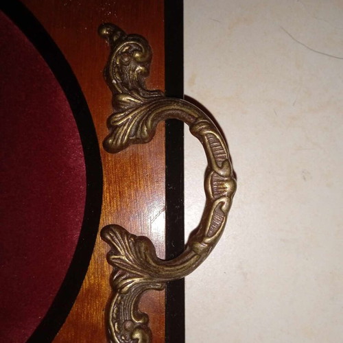 Decorative tray like new, wooden with embroidery and brass handles