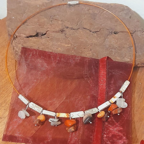 Handmade necklace with semi-precious stones and sea stones on steel