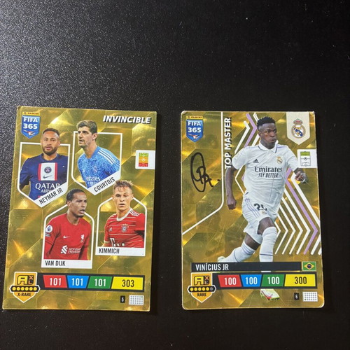 Panini FIFA 365 Invincible and Vinicius Jr Top Master Rare Cards like new