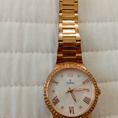 Festina women's watch with rose gold steel bracelet and zircon crystals