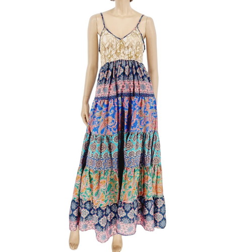 Long dress with knitted bust, new, blue and multicolor, size L