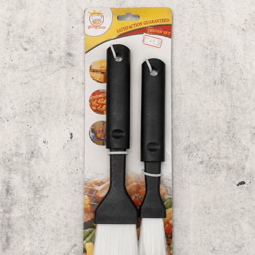Kitchen brush set 2 pcs for BBQ, black handles, white bristles