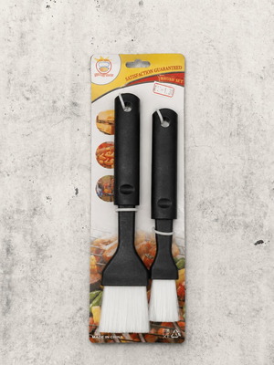 Kitchen brush set 2 pcs for BBQ, black handles, white bristles