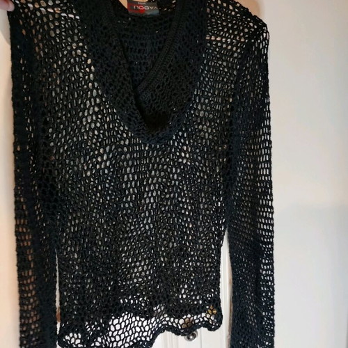 Unisex perforated blouse new, black knitted with hood