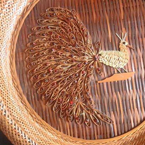 Vintage Boho Wall Decor 43cm Handmade Rattan Peacock