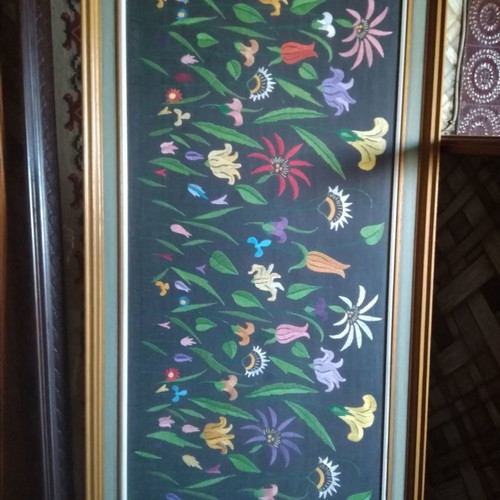 Embroidery textile painting new, handmade 1981 framed artwork