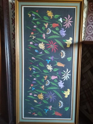 Embroidery textile painting new, handmade 1981 framed artwork