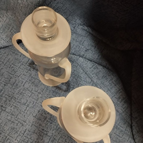 Candlesticks used, set of 2, made of blown glass